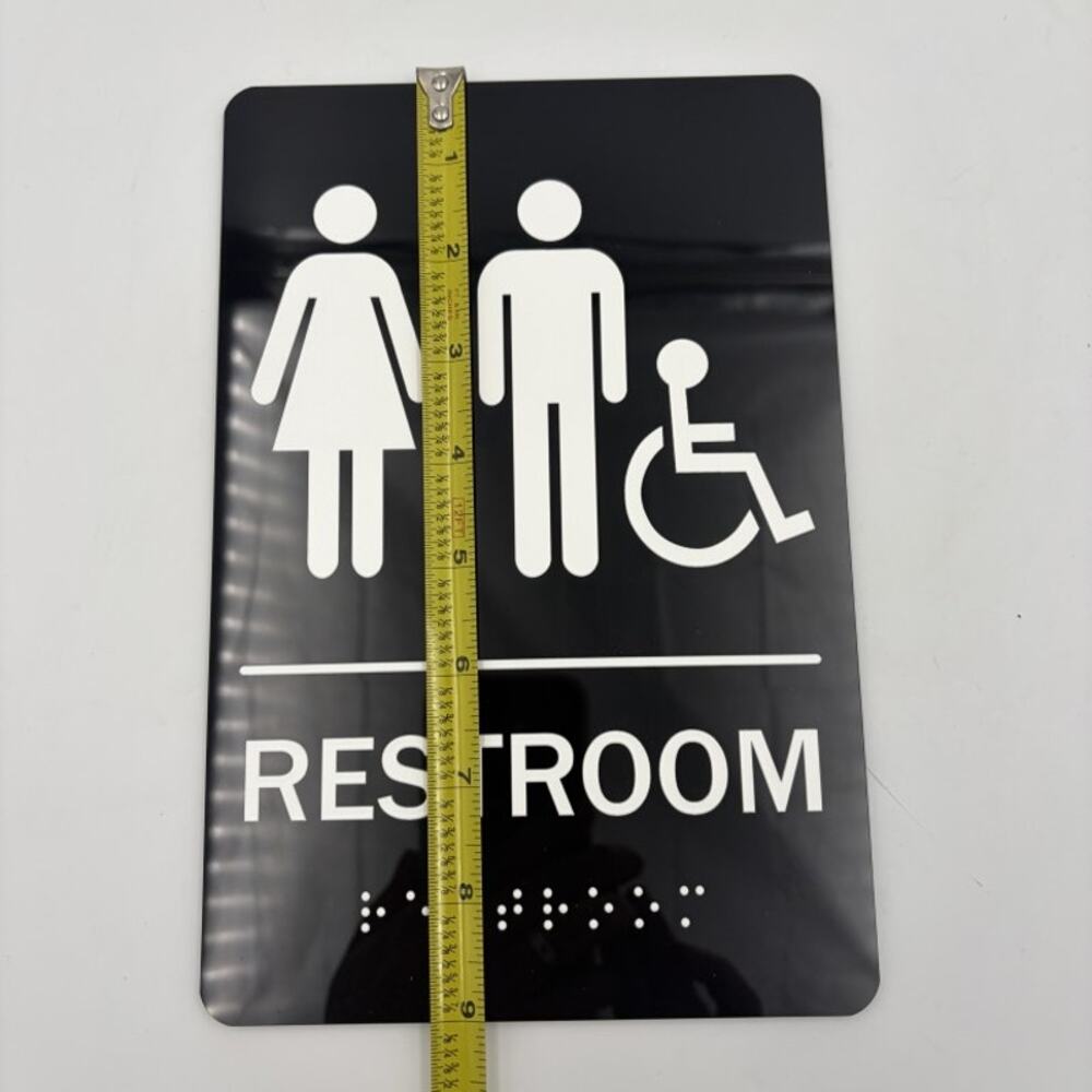 Restroom Sign Braille Accessible Black White 9x6 Adhesive